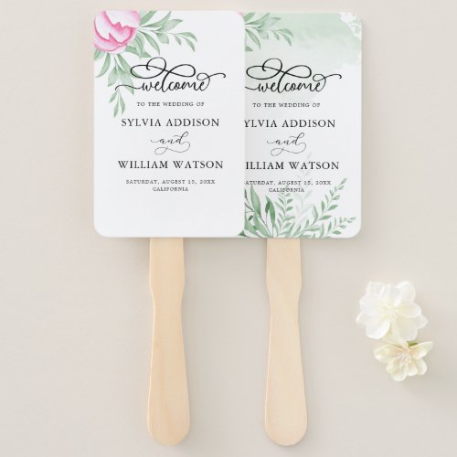 Bohemian Rose Pink Gold Floral Greenery Wedding Hand Fan