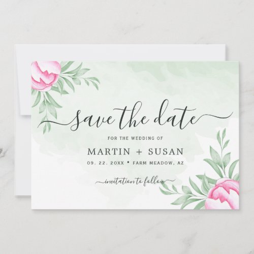 Bohemian Rose Pink Gold Floral Greenery Wedding Save The Date