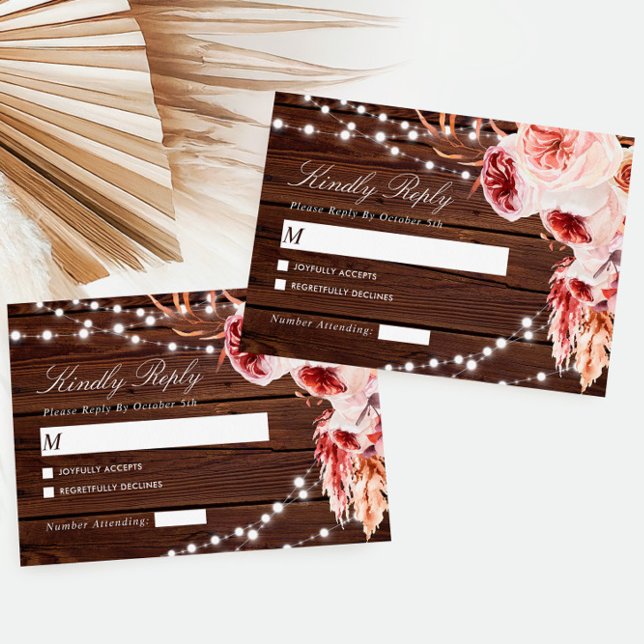 Bohemian Rose Rustic Wood  Wedding RSVP (Creator Uploaded)