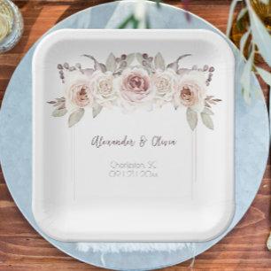 Bohemian Rose Wedding Paper Plates