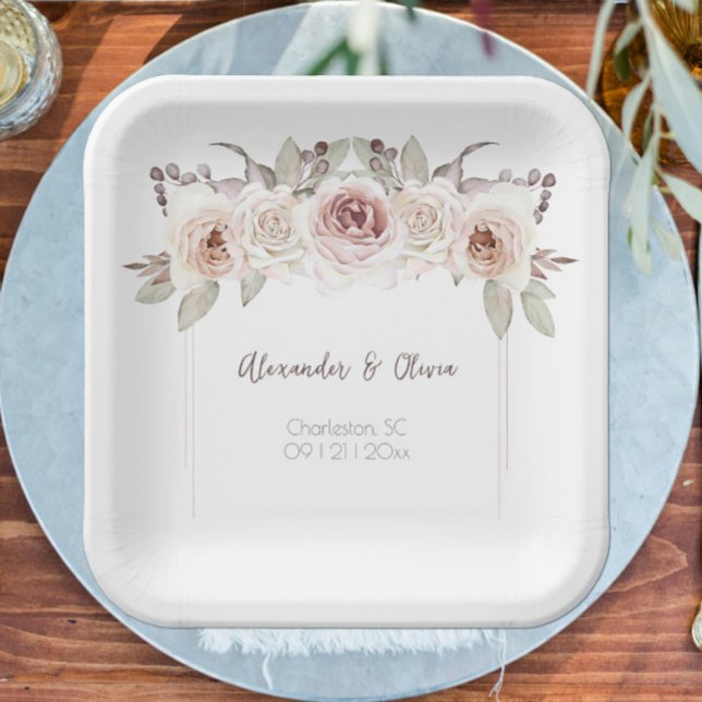 Bohemian Rose Wedding Paper Plates (Bohemian Rose Wedding Paper Plates)