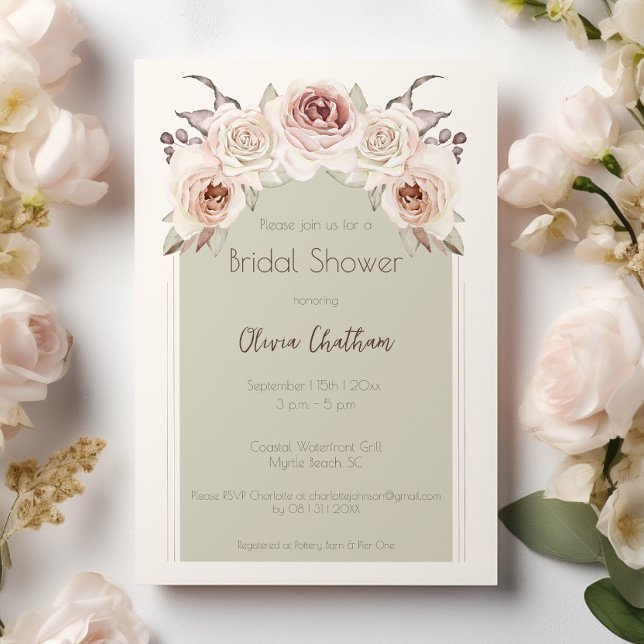 Bohemian Roses Arch Bridal Shower Invitation (Bohemian Rose Arch Bridal Shower Invitation)