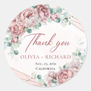 Bohemian roses greenery foliage gold wedding classic round sticker