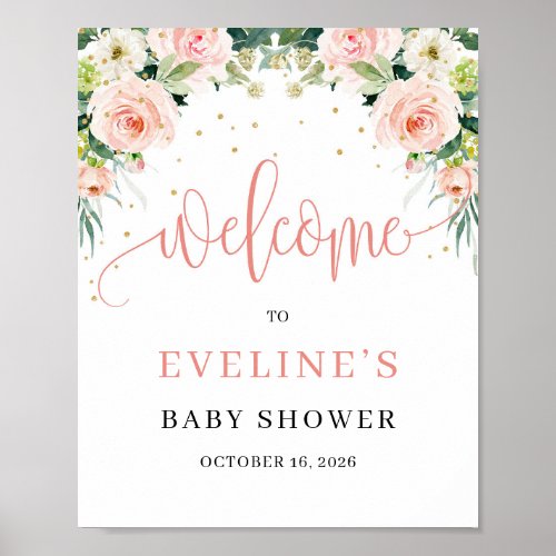 Bohemian rustic blush pink floral welcome sign
