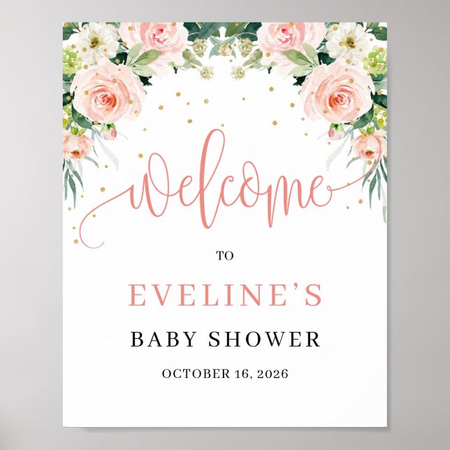 Bohemian rustic blush pink floral welcome sign (Front)