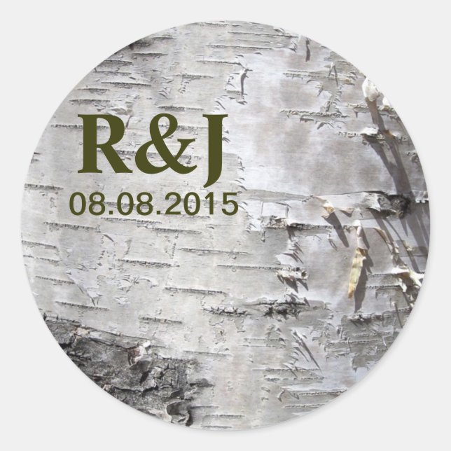 bohemian rustic country chic tree bark white birch classic round sticker (Front)