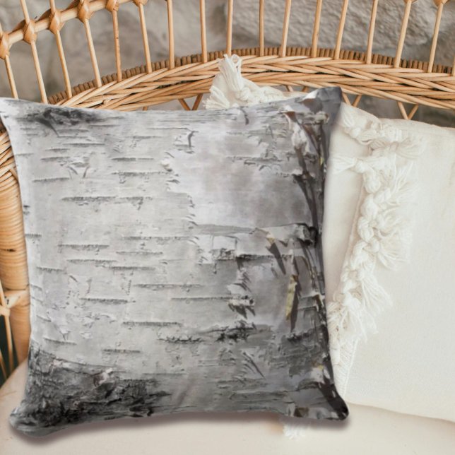 bohemian rustic country chic tree bark white birch throw pillow (Creator Uploaded)