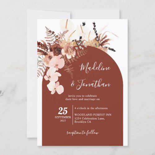 Bohemian Rustic Floral Arch Photo Wedding Invitation