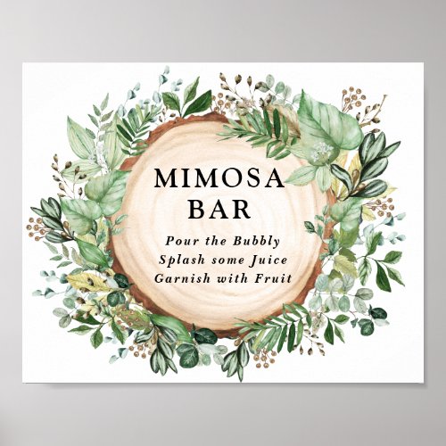 Bohemian Rustic Leafy Greenery Mimosa Bar Wedding Poster