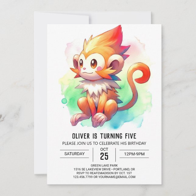 Bohemian Rustic Monkey Birthday Invitation (Front)