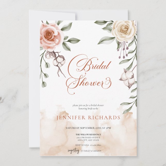 Bohemian Rustic | Vintage Rose Bridal Shower Invitation (Front)