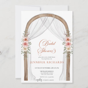 Bohemian Rustic   Vintage Rose Bridal Shower Invitation