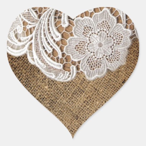 bohemian rustic western country burlap and lace heart sticker