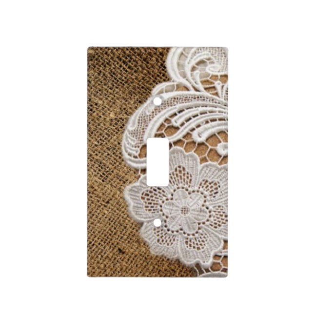 bohemian rustic western country burlap and lace light switch cover (Front)