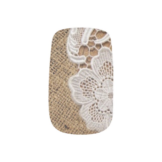bohemian rustic western country burlap and lace minx nail art (Right Thumb)