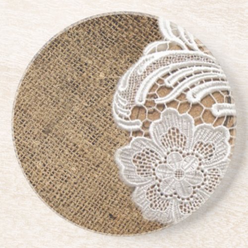 bohemian rustic western country burlap and lace sandstone coaster