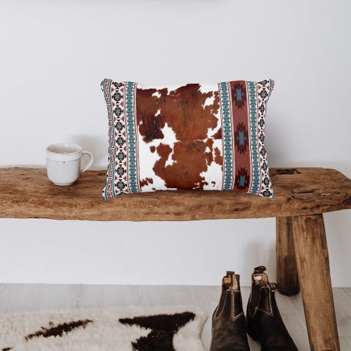 Bohemian Rustic Western Cowhide Accent Pillow