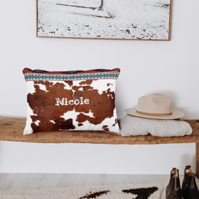 Bohemian Rustic Western Cowhide Name Accent Pillow (Creator Uploaded)