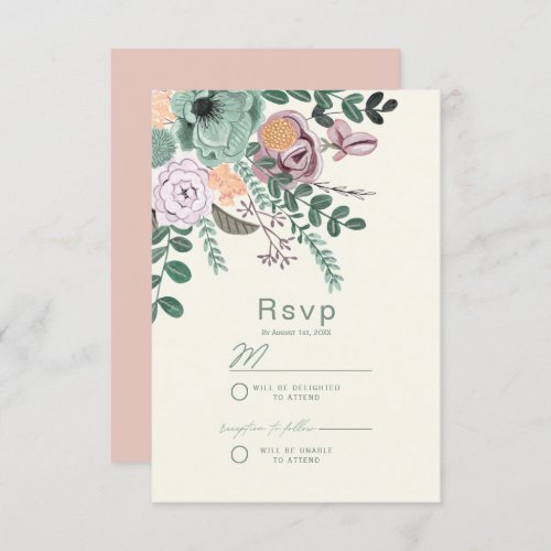 Bohemian Sage green  blush Chic Floral Flowers Invitation