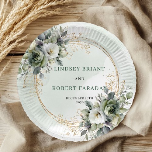 Bohemian Sage Green Botanical Wedding Paper Plates