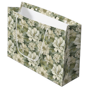 Bohemian sage green flowers large gift bag