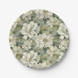 Bohemian sage green flowers paper plates