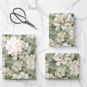 Bohemian sage green flowers wrapping paper sheets