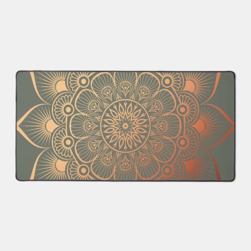 Bohemian Sage Green Peach Mandala Desk Mat