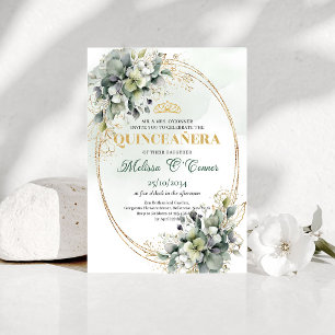 Bohemian Sage Green Quinceañera Watercolor Invite