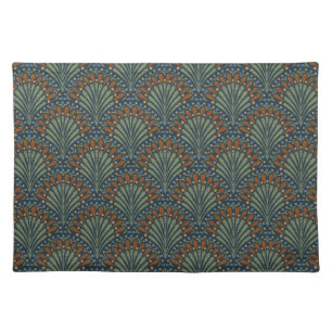 Bohemian Scallops Fan, Olive, Rust, Navy Blue Cloth Placemat