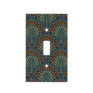 Bohemian Scallops Fan, Olive, Rust, Navy Blue Light Switch Cover