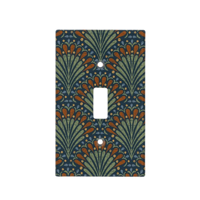 Bohemian Scallops Fan, Olive, Rust, Navy Blue Light Switch Cover (Front)