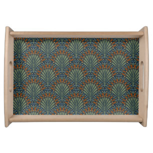 Bohemian Scallops Fan, Olive, Rust, Navy Blue Serving Tray