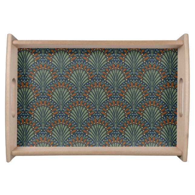 Bohemian Scallops Fan, Olive, Rust, Navy Blue Serving Tray (Front)