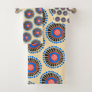 Bohemian Scandinavian Shapes in Red Blue and Black Bath Towel Set
