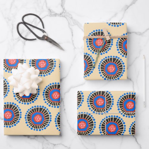 Bohemian Scandinavian Shapes in Red Blue and Black Wrapping Paper Sheets