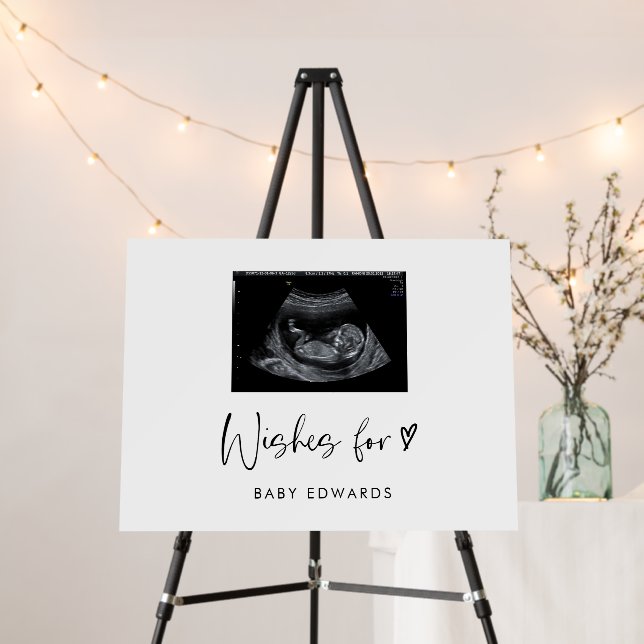 Bohemian Script Sonogram Baby Shower Guestbook Foam Board (In Situ (Stand))
