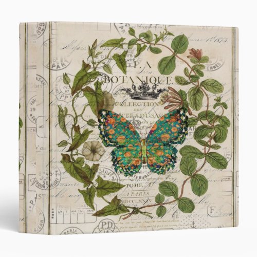 bohemian scripts french botanical butterfly 3 ring binder