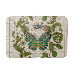 bohemian scripts french botanical butterfly bath mat