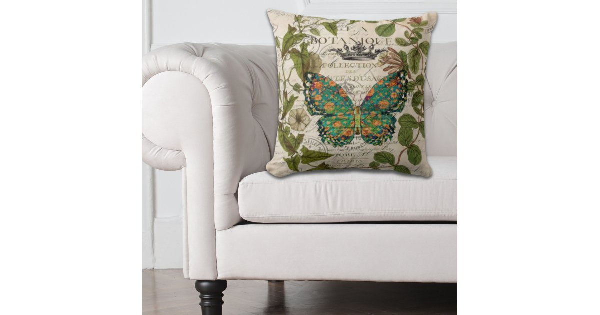 French Script Throws bohemian scripts french botanical butterfly throw pillow | Zazzle