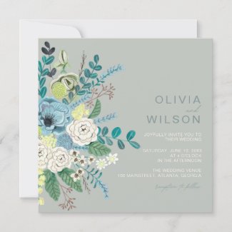 Bohemian Sea Greens Chic Floral Flowers  Invitation