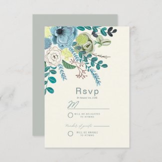 Bohemian Sea Greens Chic Floral Flowers Invitation