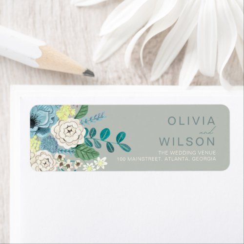 Bohemian Sea Greens Chic Floral Flowers Label