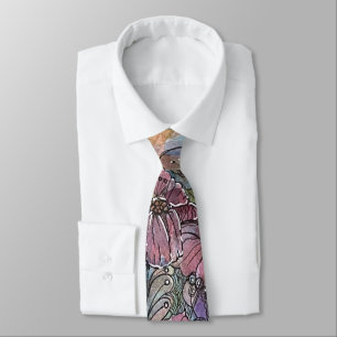 Bohemian Shabby Chic Flower Garden Watercolor Neck Tie