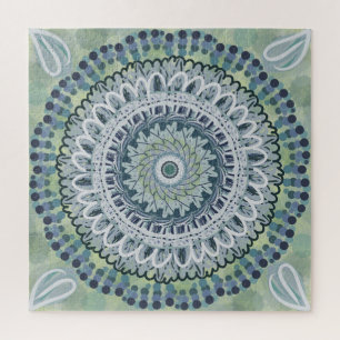 Bohemian Shabby Chic Mandala Dot Art Design Jigsaw Puzzle