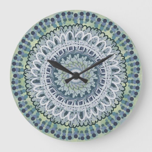 Bohemian Shabby Chic Mandala Dot Art Design Large Clock