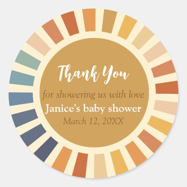 Bohemian Shower 70s Boho Sunshine Bohemian Classic Round Sticker (Front)