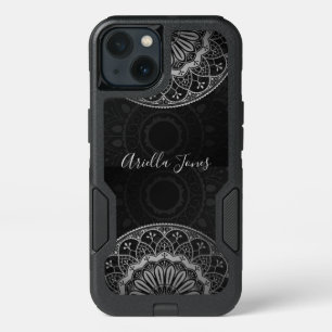 Bohemian Silver Mandala On Charcoal Gray iPhone 13 Case