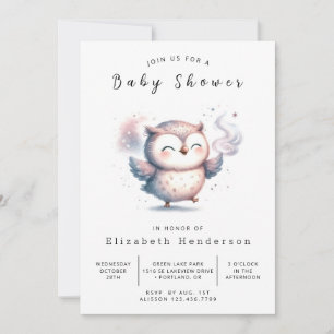 Bohemian Simple Owl Baby Shower Invitation