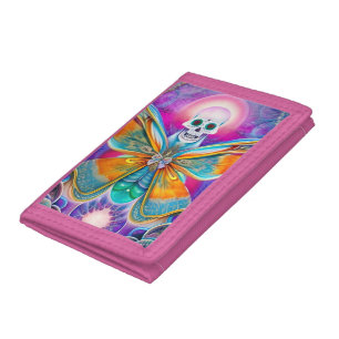 Bohemian Skull Dragonfly Trifold Wallet